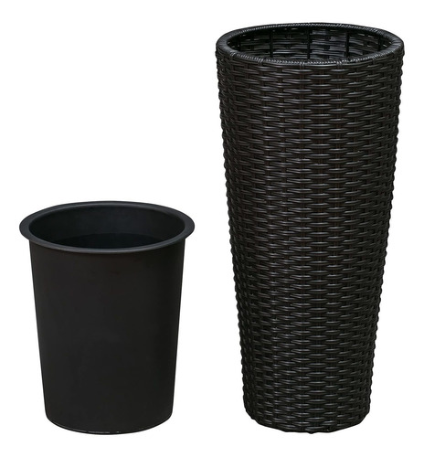 De 2 Piezas De Macetero Redondo De Mimbre Noah Negro C...