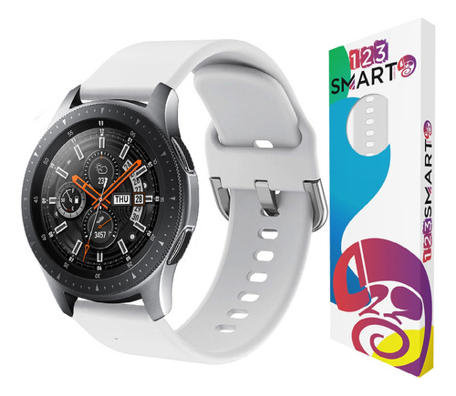 Pulseira De Silicone 22mm 123-022m Marca 123smart Compativel Com Samsung Galaxy Watch 46mm R800 Gear S3 Classic Frontier Galaxy Watch 3 45mm Gear 2 Hitwear Psw02pm Gt 2 Gt 3 Gt 4 46mm - Cor Branco