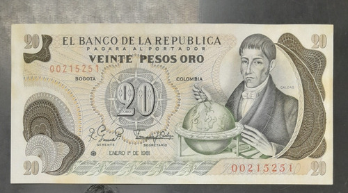 Billete Reposicion De 20 Pesos, Año 1981, Estado 9,# 5251