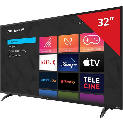 Imagem 2 de 7 de Smart Tv Aoc Roku Led Hd 32'' 32s5195/78 Wi-fi 3 Hdmi 1 Usb