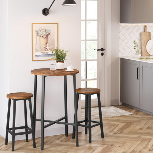 Taburetes Rusticos De Metal Madera Color Negro Marron 2pzs