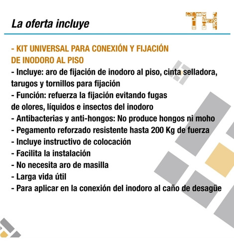 Kit Fijación Conexión Inodoro Aro Cintas Tornillos Tarugos