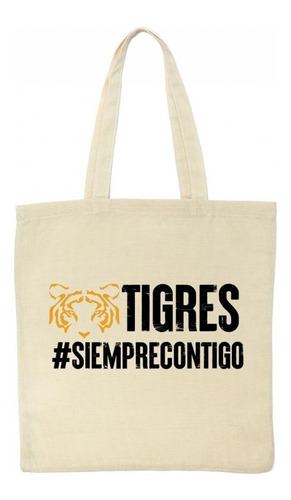 Bolsa Tote Tigres Siemprecontigo Uanl Color Beige Diseño de la tela Liso