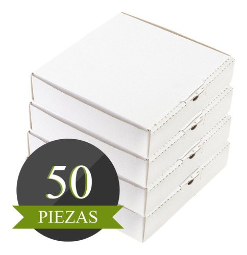 50 Cajas Para Pizza 14x14x5 Cms Carton Microcorrugado Blanca