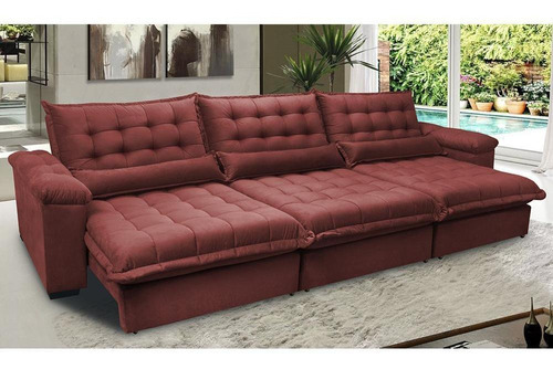 Sofá Retrátil e Reclinável 3,22m com Molas Ensacadas Cama inBox Aconchego Tecido Suede Vermelho