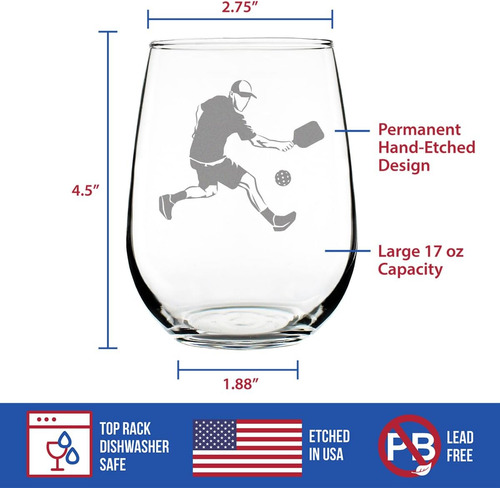 Copa De Vino Sin Tallo Pickleball Player Man - Regalos Y Dec