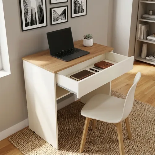 Mesa Compacta Premium Sala Quarto Com Gaveta Computador Off-white