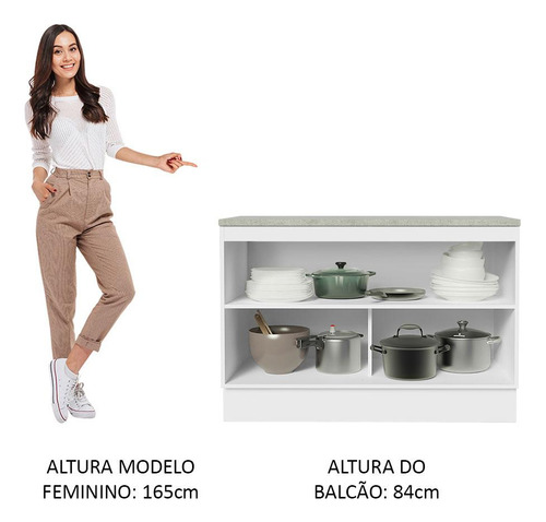 Balcão Pia Cozinha 2 Portas (com Tampo) Branco Agata Madesa Cor Branco/Preto