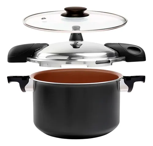 PANELA DE PRESSÃO E CALDEIRÃO 2 EM 1 INDUÇÃO BRINOX 5,4L PRETO
