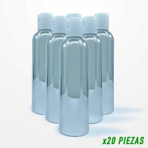 20 Envases De Pet 125ml Color Metalizado Plata Tapa Fliptop