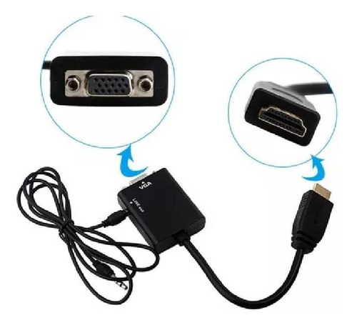 Cabo Adaptador Md9 15cm Hdmi Macho Para Vga Fêmea Áudio P2