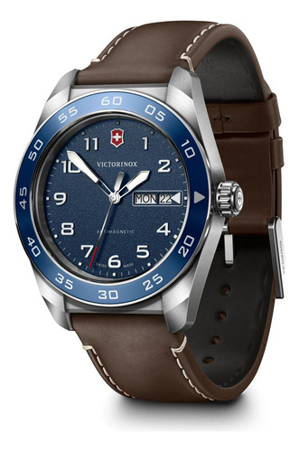 Victorinox, Reloj, Swiss Army Quartz, Caballero, 42 Mm Café Plateado Azul Marino