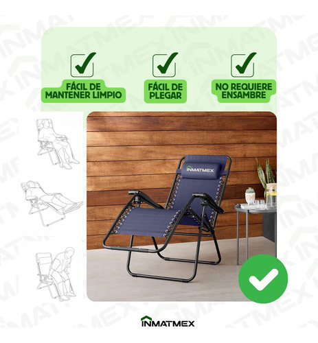 Camastro Playa Jardin Sillas Gravedad Cero Set 2 Pz Color Azul
