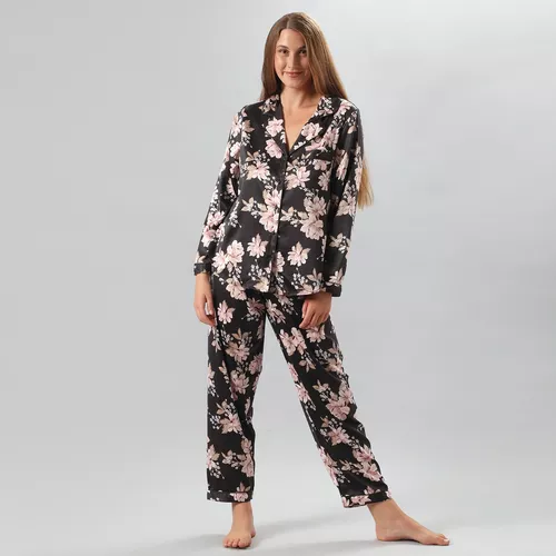 FLORES Set Camisero + Pantalon Satin Jacquard Mujer Flores