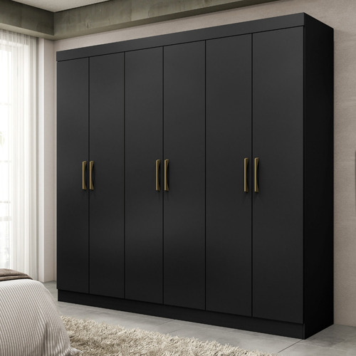 Guarda Roupa Casal 6 Portas 2 Gavetas Genebra Maxel Cor Preto Fosco