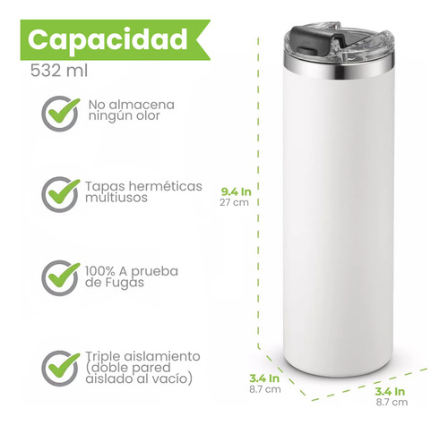Vasos SIPX™ con triple aislamiento: vaso delgado y moderno de 532 ml con tapa. El vaso térmico mantiene la temperatura caliente durante 12 horas. Vaso de acero inoxidable de material sostenible.