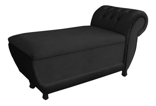 Divã Chaise Recamier Baú Solteiro Goya Veludo Preto