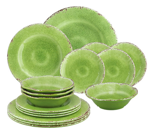 Set De Vajilla Platos Verde Melamina 16 Pz Crackle