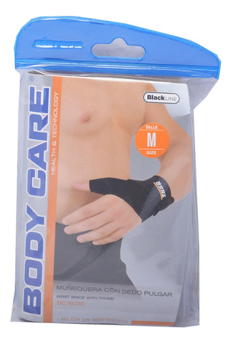 Muñequera Con Dedo Pulgar Body Care Black Talle M