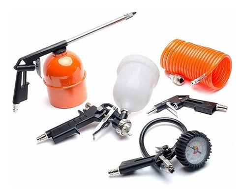 Imagen 1 de 6 de Kit Compresor De Aire Daewoo Pistola Manometro Set 5 Piezas