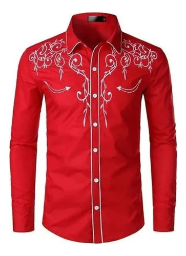 Camisa Vaquera De Mezclilla Para Hombre, Bordada, Ajustada