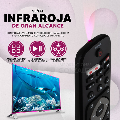 Control Remoto Compatible Con Philips Smart 40pf149 Netflix Y Youtube Incluye 4 Pilas Divitech® Aaa