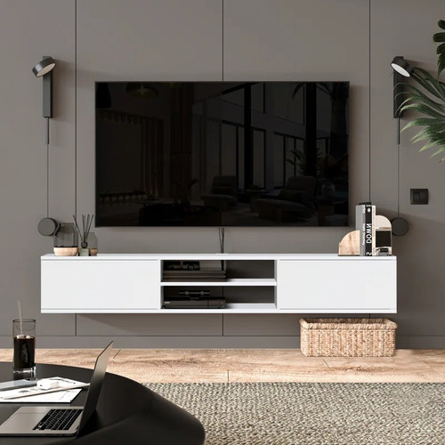 Mueble Para Tv Rack Bug 1.70 Melamina 100% Moderno Blanco