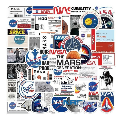 Nasa Espacio Astronauta 50 Calcomanias Stickers Contra Agua