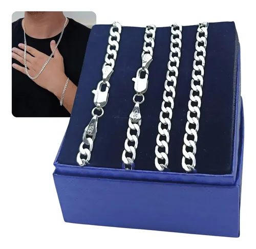 Kit Conjunto Corrente + Pulseira Prata 925 Grumet 5mm Italy Prateado