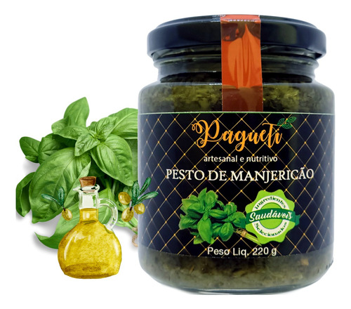 Pagueti Molho Pesto De Manjericão gourmet orgânico artesanal 220gr