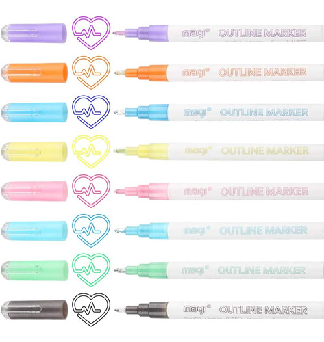 Tomorotec Super Double Line Markers, 8 Dream Color Metallic