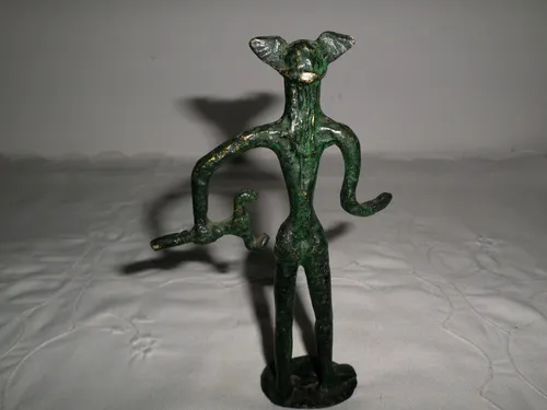 Antigua Figura De Bronce Patina Verde Hermes 14,5 Cm Alto (Usado)