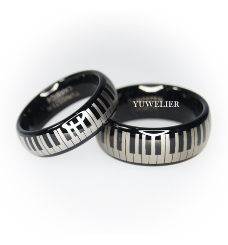 Imagen 4 de 6 de Anillo De Tungsteno Piano Keys Grabado A Laser