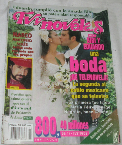 Revista Tvynovelas. La Boda De Bibi Y Eduardo. Thalia
