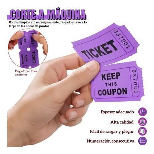 2000 Tickets En Rollo Foliado Boletos Entradas Fiesta Púrpura