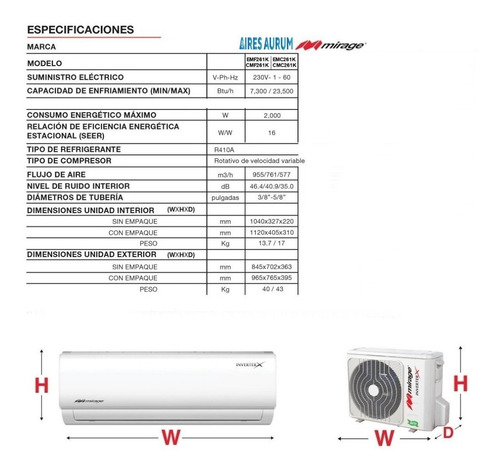 Aire Minisplit Inverter X 220v Mirage 2 Ton 24 000 B Ahorro