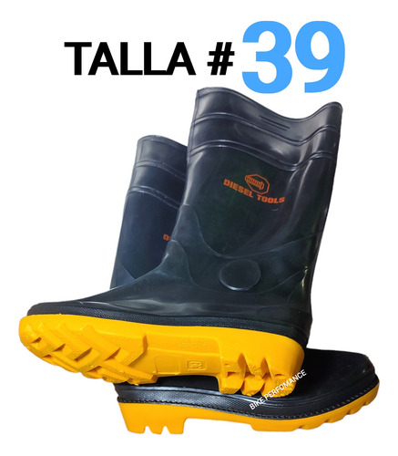 Botas De Goma Pvc Impermeables Negras Pvc Talla # 39 ( Par )