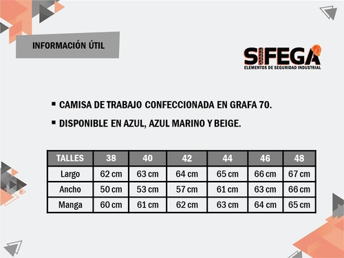 Imagen 2 de 3 de Camisa De Trabajo Grafa 70 Sifega