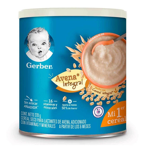 Cereal Infantil Gerber Avena Integral Lata 6 Meses 270g	