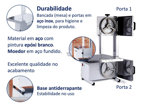 Serra Fita Com Moedor De Carne Potente 1/3cv Mesa Inox 1,46m
