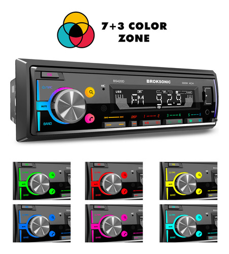 Autoestereo Desmontable 1 DIN Desmontable 75W x 4 Bocinas 6.5 Pulgadas Bluetooth Auxiliar 3 vias Iluminación Multicolor Función Graba tus llamadas Ecualizador Broksonic Bs-420d65