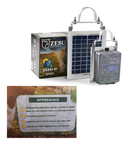 Eletrificador Solar Cerca Elétrica C/ Bateria Lítio Zs20ibi