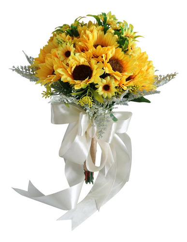 Ramos Boda Girasol Hecho Mano Nupcial Sosteniendo Flor Seda