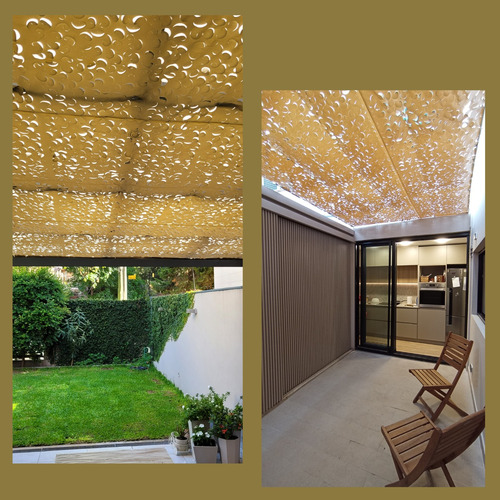 Media Sombra Camuflaje 4,50 X 4 M Con Kit Techo Pergola Deco Arena