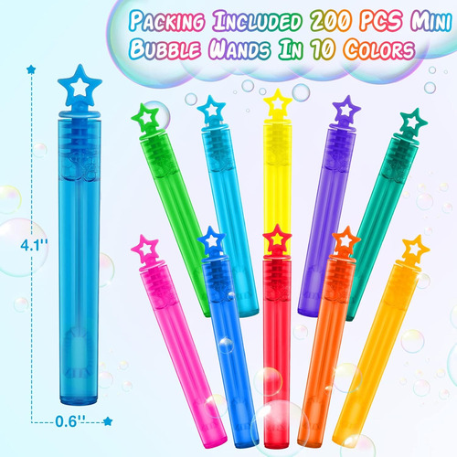 200 Mini Varitas De Burbujas En 10 Colores, Recuerdos De Fie