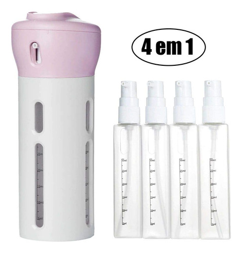 Dispenser 4x1 Pote Viagem Mala Shampoo Liquido Sabonete Rosa