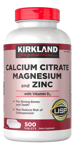 Calcio Citrate Magnesio Y Zinc Con Vitamina D3 Kirkland 500t