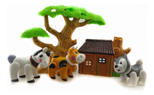 Set Animalitos De Juguete Con Cabaña Tipo Playmobil