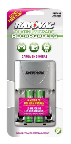 Cargador Rayovac Platinum Rápido + Pilas Aa Recarg 2100 Mah