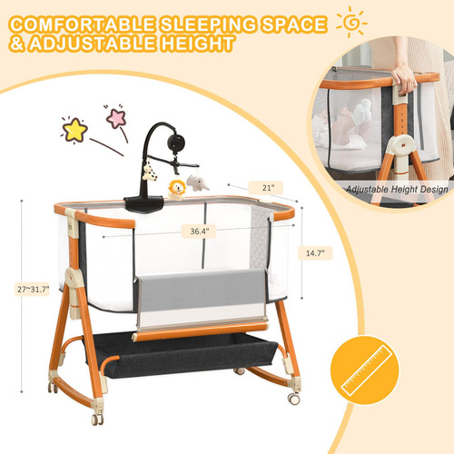 Mesita De Cama 3 En 1 Bassinet Blbblbgdd Con Juguete Musical